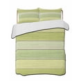 thumbnail image 1 of Quilts Twin Size Bedding Set, Green Wooden Grain Lightweight Quilted Comforter, Vintage Chic Geometric Gradient Soft Reversible Bedspread Coverlet with Pillow Covers for All Season, 68" x 86", 1 of 7