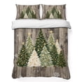 thumbnail image 1 of Quilts Twin Size Bedding Set, Green Xmas Trees Lightweight Quilted Comforter, Christmas Snowflake Rustic Wood Brown Soft Reversible Bedspread Coverlet with Pillow Covers for All Season, 68" x 86", 1 of 9