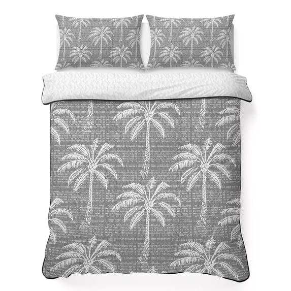 Quilts Twin Size Bedding Set, Grey Palm Tree Lightweight Quilted Comforter, Summer Botanical Tropical Tree Soft Reversible Bedspread Coverlet with Pillow Covers for All Season, 68" x 86"