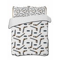 thumbnail image 1 of Quilts Twin Size Bedding Set, Ice Hockey Sport Lightweight Quilted Comforter, Cartoon Classic Hockey Pattern Soft Reversible Bedspread Coverlet with Pillow Covers for All Season, 68" x 86", 1 of 7