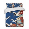 thumbnail image 1 of Quilts Twin Size Bedding Set, Japanese Style Lightweight Quilted Comforter, Blue Rustic Botanical Blossom Peony Birds Soft Reversible Bedspread Coverlet with Pillow Covers for All Season, 68" x 86", 1 of 7