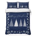 thumbnail image 1 of Quilts Twin Size Bedding Set, Merry Christmas Lightweight Quilted Comforter, Xmas Trees Snowflake Winter Rustic Navy Blue Reversible Bedspread Coverlet with Pillow Covers for All Season, 68" x 86", 1 of 9