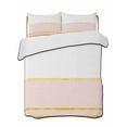 thumbnail image 1 of Quilts Twin Size Bedding Set, Modern Pink Gold Lightweight Quilted Comforter, Minimalist Geometric Yellow Striped Soft Reversible Bedspread Coverlet with Pillow Covers for All Season, 68" x 86", 1 of 7
