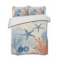 thumbnail image 1 of Quilts Twin Size Bedding Set, Navy Blue Coastal Lightweight Quilted Comforter, Nautical Summer Beach Ocean Coral Starfish Soft Bedspread Coverlet with Pillow Covers for All Season, 68" x 86", 1 of 7