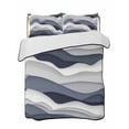thumbnail image 1 of Quilts Twin Size Bedding Set, Navy Blue Ombre Lightweight Quilted Comforter, Modern Geometric Moire Abstract Art Soft Reversible Bedspread Coverlet with Pillow Covers for All Season, 68" x 86", 1 of 7