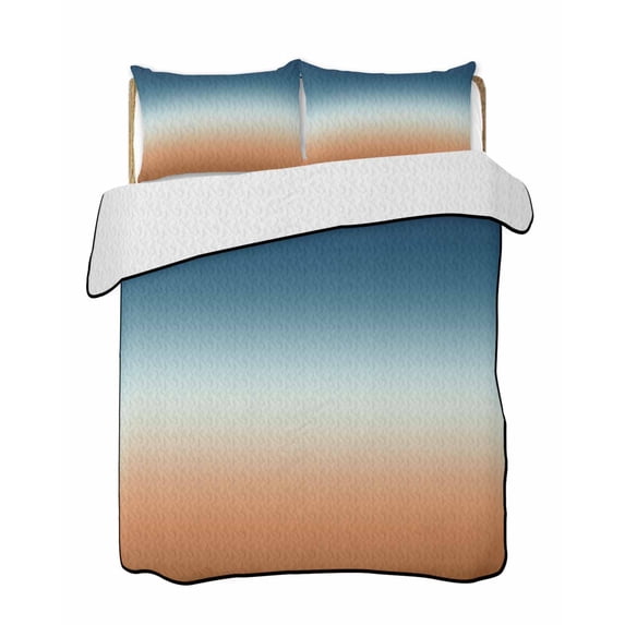 Quilts Twin Size Bedding Set, Orange Blue Ombre Lightweight Quilted Comforter, Contemporary Abstract Gradient Soft Reversible Bedspread Coverlet with Pillow Covers for All Season, 68" x 86"