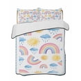 thumbnail image 1 of Quilts Twin Size Bedding Set, Rainbow Sunshine Lightweight Quilted Comforter, Rainy Cute Blue Border Soft Reversible Bedspread Coverlet with Pillow Covers for All Season, 68" x 86", 1 of 7