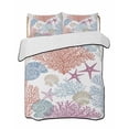 thumbnail image 1 of Quilts Twin Size Bedding Set, Red Blue Coastal Lightweight Quilted Comforter, Coral Conch Starfish Nautical Ocean Soft Reversible Bedspread Coverlet with Pillow Covers for All Season, 68" x 86", 1 of 7