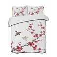 thumbnail image 1 of Quilts Twin Size Bedding Set, Red Cherry Branches Lightweight Quilted Comforter, Spring Floral Botanical Birds Country Soft Reversible Bedspread Coverlet with Pillow Covers for All Season, 68" x 86", 1 of 7