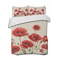 thumbnail image 1 of Quilts Twin Size Bedding Set, Red Poppy Lightweight Quilted Comforter, Spring Summer Farmhouse Flowers Rustic Burlap Soft Reversible Bedspread Coverlet with Pillow Covers for All Season, 68" x 86", 1 of 7