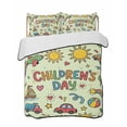 thumbnail image 1 of Quilts Twin Size Bedding Set, Sage Green Children's Day Lightweight Quilted Comforter, Car Tree Stars Modern Abstract Art Soft Bedspread Coverlet with Pillow Covers for All Season, 68" x 86", 1 of 7