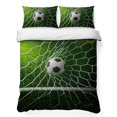 thumbnail image 1 of Quilts Twin Size Bedding Set, Soccer Lightweight Quilted Comforter, Goal Net Competitive Green Grass Athletic Soft Reversible Bedspread Coverlet with Pillow Covers for All Season, 68" x 86", 1 of 9