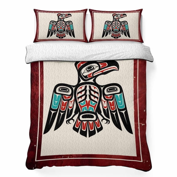 Quilts Twin Size Bedding Set, Southwestern Tribe Lightweight Quilted Comforter, Farmhouse Birds Chic Traditional Motifs Soft Reversible Bedspread Coverlet with Pillow Covers for All Season, 68" x 86"