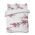 thumbnail image 1 of Quilts Twin Size Bedding Set, Spring Floral Lightweight Quilted Comforter, Red Cherry Flowers Branches Oil Painting Art Soft Reversible Bedspread Coverlet with Pillow Covers for All Season, 68" x 86", 1 of 7