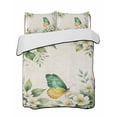 thumbnail image 1 of Quilts Twin Size Bedding Set, Spring Floral Lightweight Quilted Comforter, Watercolor Botanical Flowers Butterfly Beige Soft Reversible Bedspread Coverlet with Pillow Covers for All Season, 68" x 86", 1 of 7