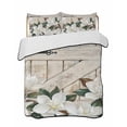 thumbnail image 1 of Quilts Twin Size Bedding Set, Spring Floral Lightweight Quilted Comforter, White Magnolia Flowers Barn Door Farmhouse Beige Soft Bedspread Coverlet with Pillow Covers for All Season, 68" x 86", 1 of 7
