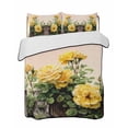 thumbnail image 1 of Quilts Twin Size Bedding Set, Spring Floral Lightweight Quilted Comforter, Yellow Roses Flowers Rustic Botanical Pink Soft Reversible Bedspread Coverlet with Pillow Covers for All Season, 68" x 86", 1 of 7