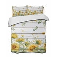 thumbnail image 1 of Quilts Twin Size Bedding Set, Sunflower Lightweight Quilted Comforter, Summer Eucalyptus Botanical Floral Retro Soft Reversible Bedspread Coverlet with Pillow Covers for All Season, 68" x 86", 1 of 7