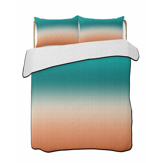 Quilts Twin Size Bedding Set, Teal Burnt Orange Ombre Lightweight Quilted Comforter, Modern Gradient Abstract Art Soft Reversible Bedspread Coverlet with Pillow Covers for All Season, 68" x 86"
