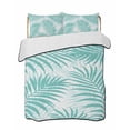 thumbnail image 1 of Quilts Twin Size Bedding Set, Teal Palm Leaves Lightweight Quilted Comforter, Summer Botanical Tropical Plants Soft Reversible Bedspread Coverlet with Pillow Covers for All Season, 68" x 86", 1 of 7