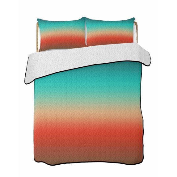 Quilts Twin Size Bedding Set, Teal Red Brown Ombre Lightweight Quilted Comforter, Contemporary Gradient Abstract Soft Reversible Bedspread Coverlet with Pillow Covers for All Season, 68" x 86"