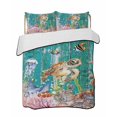 thumbnail image 1 of Quilts Twin Size Bedding Set, Turtle Coastal Lightweight Quilted Comforter, Summer Beach Coral Seahorse Green Wooden Retro Soft Bedspread Coverlet with Pillow Covers for All Season, 68" x 86", 1 of 7