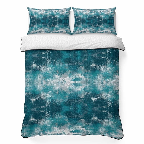 Quilts Twin Size Bedding Set, Vintage Bohemia Lightweight Quilted Comforter, Country Bohemia Minimalist Art Teal Green Soft Reversible Bedspread Coverlet with Pillow Covers for All Season, 68" x 86"
