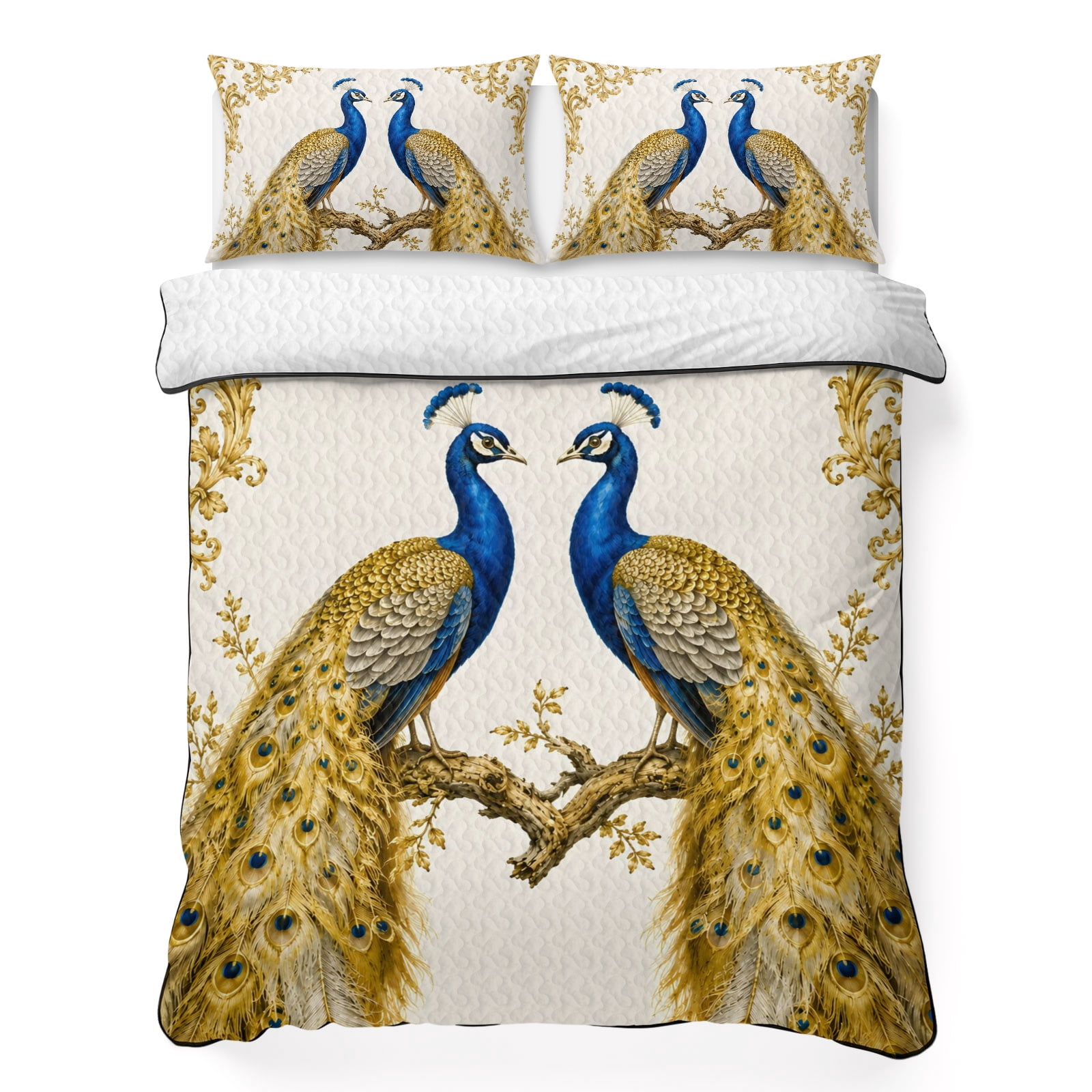 Quilts Twin Size Bedding Set, Vintage Peacocks Lightweight Quilted ...