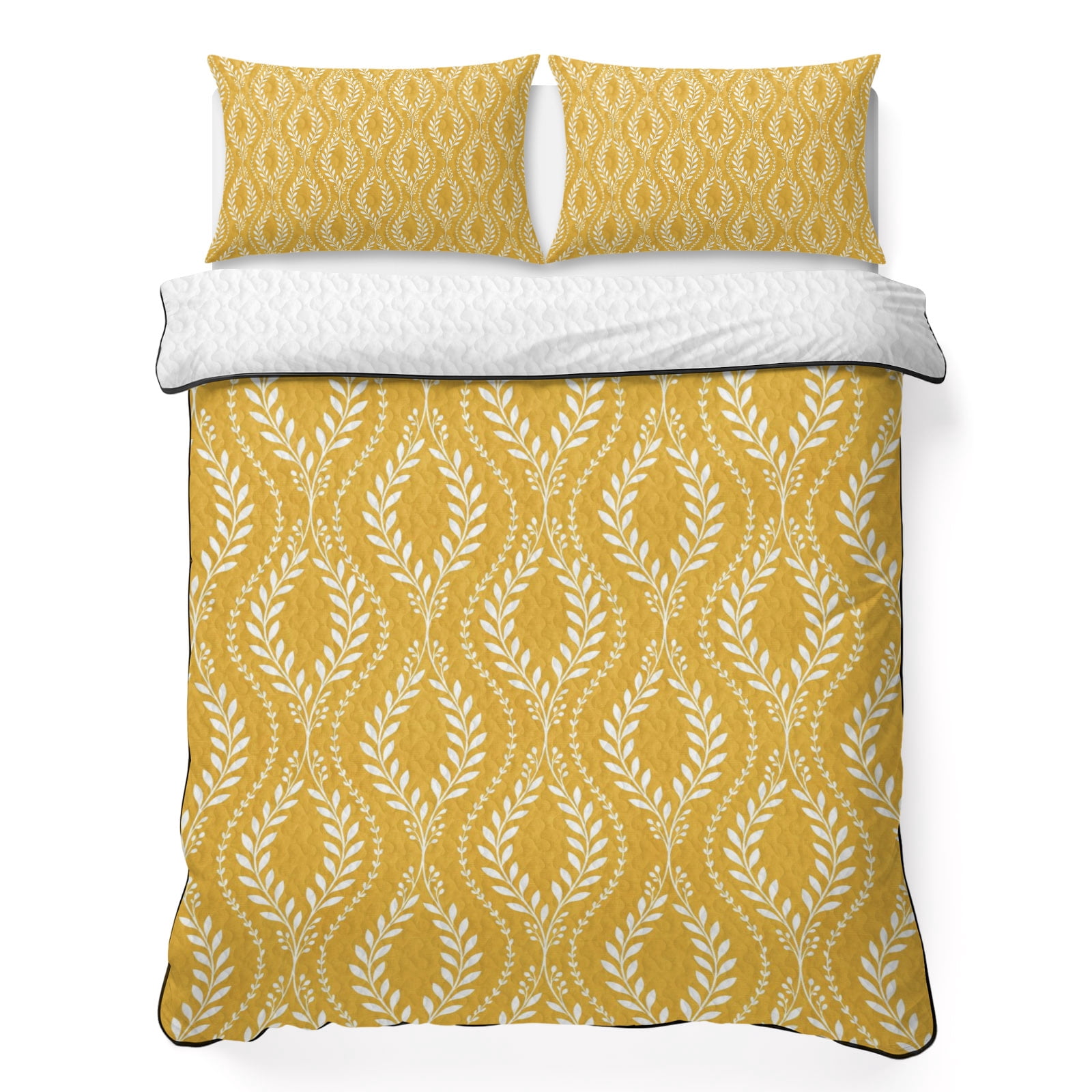 Quilts Twin Size Bedding Set, Yellow Botanical Lightweight Quilted ...