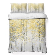 Quilts Twin Size Bedding Set, Yellow Forest Lightweight Quilted Comforter, Nature Abstract Oil Painting Trees Branch Soft Reversible Bedspread Coverlet with Pillow Covers for All Season, 68" x 86"