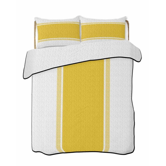 Quilts Twin Size Bedding Set, Yellow Geometric Lightweight Quilted Comforter, Modern Striped Abstract Art Aesthetics Soft Reversible Bedspread Coverlet with Pillow Covers for All Season, 68" x 86"