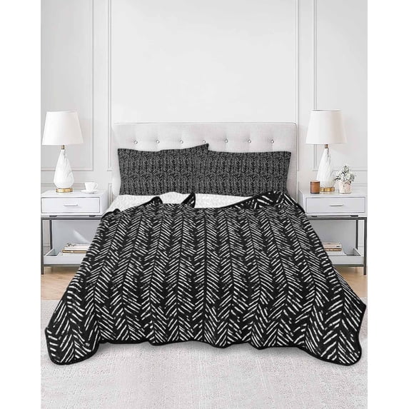 Quilts Twin Size, Black White Striped Soft Comforter Bedding Set for Bed, Abstract Modern Art Irregular Stripe Lightweight Quilted Bedspread with Pillow Cover(2 Pieces) for All Season, 68x86 Inch