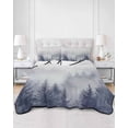 thumbnail image 1 of Quilts Twin Size, Blue Mist Forest Soft Comforter Bedding Set for Bed, Pine Larch Trees Natural Landscape Lightweight Quilted Bedspread with Pillow Cover(2 Pieces) for All Season, 68x86 Inch, 1 of 6