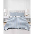 thumbnail image 1 of Quilts Twin Size, Blue Striped Soft Comforter Bedding Set for Bed, Modern Simple Farmhouse Beige Vintage Lightweight Quilted Bedspread with Pillow Cover(2 Pieces) for All Season, 68x86 Inch, 1 of 6