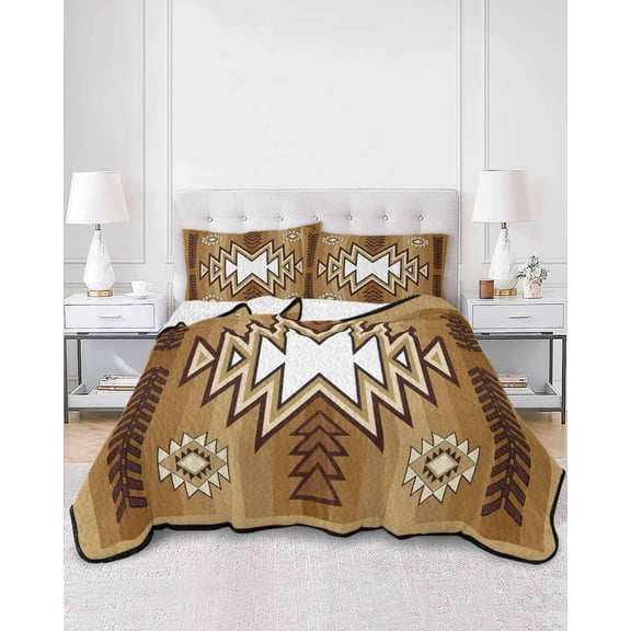 Quilts Twin Size, Brown Southwest Soft Comforter Bedding Set for Bed, Western Rustic Ethnic Mexican Aztec Lightweight Quilted Bedspread with Pillow Cover(2 Pieces) for All Season, 68x86 Inch