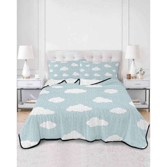 Quilts Twin Size, Clouds Soft Comforter Bedding Set for Bed, Cartoon Blue Sky Minimalist Aesthetic Lightweight Quilted Bedspread with Pillow Cover(2 Pieces) for All Season, 68x86 Inch