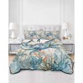 thumbnail image 1 of Quilts Twin Size, Coastal Crab Soft Comforter Bedding Set for Bed, Vintage Summer Beach Coral Ocean Lightweight Quilted Bedspread with Pillow Cover(2 Pieces) for All Season, 68x86 Inch, 1 of 6