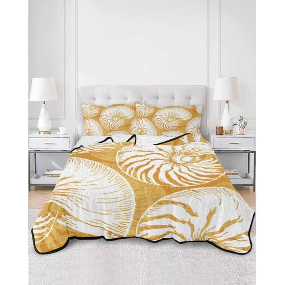 Quilts Twin Size, Coastal Shell Orange Soft Comforter Bedding Set for Bed, Summer Ocean Shell Beach Lightweight Quilted Bedspread with Pillow Cover(2 Pieces) for All Season, 68x86 Inch