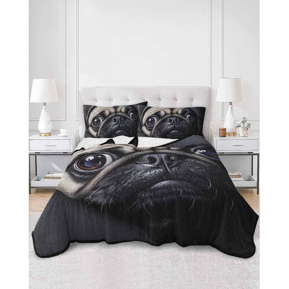 Quilts Twin Size, Cute Dog Soft Comforter Bedding Set for Bed, Black Pet Retro Picture Lightweight Quilted Bedspread with Pillow Cover(2 Pieces) for All Season, 68x86 Inch