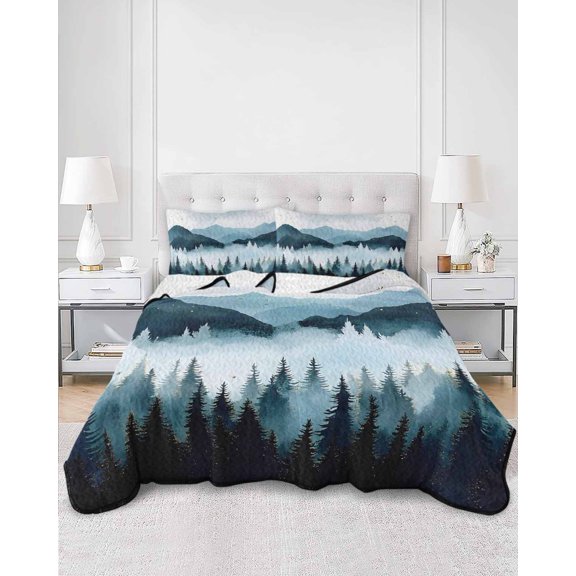 Quilts Twin Size, Forest Mountain Soft Comforter Bedding Set for Bed, Vintage Peak Nature Sky Star Landscape Lightweight Quilted Bedspread with Pillow Cover(2 Pieces) for All Season, 68x86 Inch