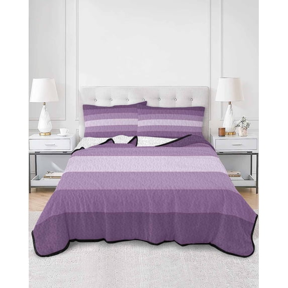 Quilts Twin Size, Geometric Purple, Soft Comforter Bedding Set for Bed, Solid Ombre Geometric Modern Stripe Lightweight Quilted Bedspread with Pillow Cover(2 Pieces) for All Season, 68x86 Inch