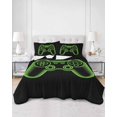 thumbnail image 1 of Quilts Twin Size, Green Game Controller Soft Comforter Bedding Set for Bed, Modern Art Gaming Handheld Black Lightweight Quilted Bedspread with Pillow Cover(2 Pieces) for All Season, 68x86 Inch, 1 of 6