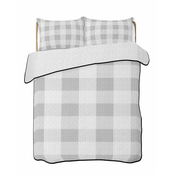 Quilts Twin Size, Grey White Buffalo Check Soft Comforter Bedding Set for Bed, Farmhouse Plaid Modern Geometric Lightweight Quilted Bedspread with Pillow Cover(2 Pieces) for All Season, 68x86 Inch
