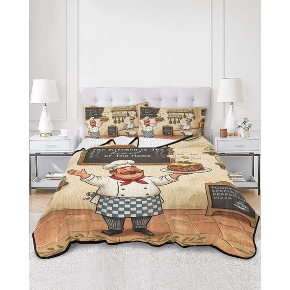 Quilts Twin Size, Kitchen Chief Rustic Soft Comforter Bedding Set for Bed, Vintage Layer Cake Cooking Country Lightweight Quilted Bedspread with Pillow Cover(2 Pieces) for All Season, 68x86 Inch