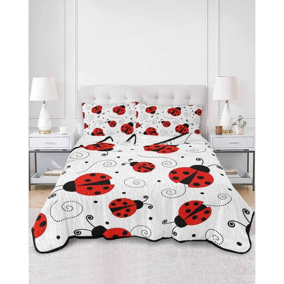 Quilts Twin Size, Ladybug Soft Comforter Bedding Set for Bed, Cartoon Red Black Dots Animals Modern Simple Lightweight Quilted Bedspread with Pillow Cover(2 Pieces) for All Season, 68x86 Inch