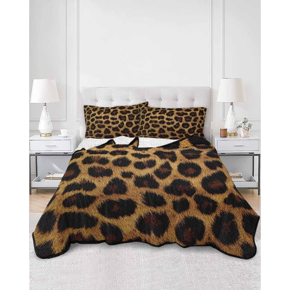 Quilts Twin Size, Leopard Soft Comforter Bedding Set for Bed, Brown Vintage Leopard Print Lightweight Quilted Bedspread with Pillow Cover(2 Pieces) for All Season, 68x86 Inch
