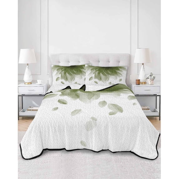 Quilts Twin Size, Modern Sage Green Soft Comforter Bedding Set for Bed, Gradient Floral Abstract Bohemian White Lightweight Quilted Bedspread with Pillow Cover(2 Pieces) for All Season, 68x86 Inch