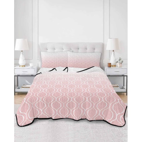 Quilts Twin Size, Moroccan Pink Soft Comforter Bedding Set for Bed, Abstract Geometric Plaid Gradient Lightweight Quilted Bedspread with Pillow Cover(2 Pieces) for All Season, 68x86 Inch