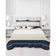 thumbnail image 1 of Quilts Twin Size, Navy Beige Striped Soft Comforter Bedding Set for Bed, Gradient Geometric Blue White Lightweight Quilted Bedspread with Pillow Cover(2 Pieces) for All Season, 68x86 Inch, 1 of 6