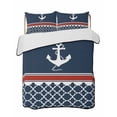 thumbnail image 1 of Quilts Twin Size, Navy Blue Anchor Soft Comforter Bedding Set for Bed, Nautical Ocean Retro Striped Geometric Lightweight Quilted Bedspread with Pillow Cover(2 Pieces) for All Season, 68x86 Inch, 1 of 6